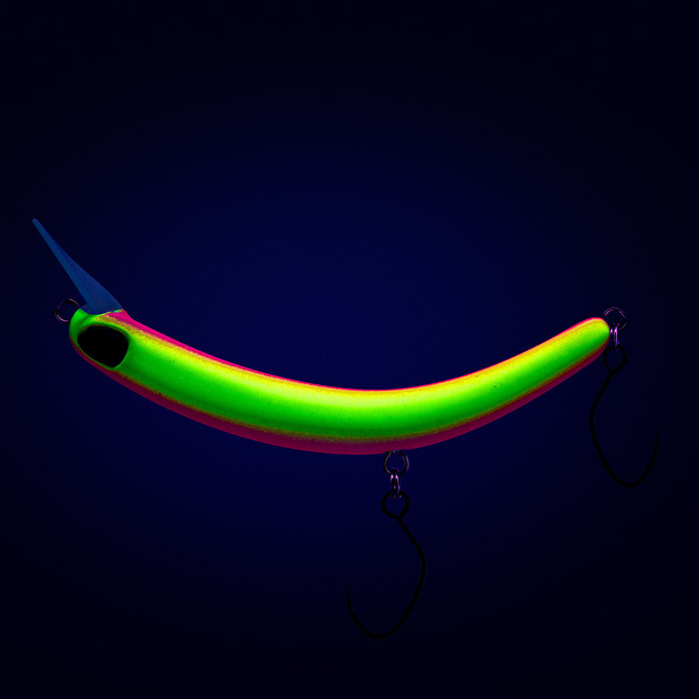 PROBAITS Tumbling Banana Wobbler Forellen-Crankbait mit Überkopflippe, gelb-grünes Muster, für Forellenangeln, realistisches Design
