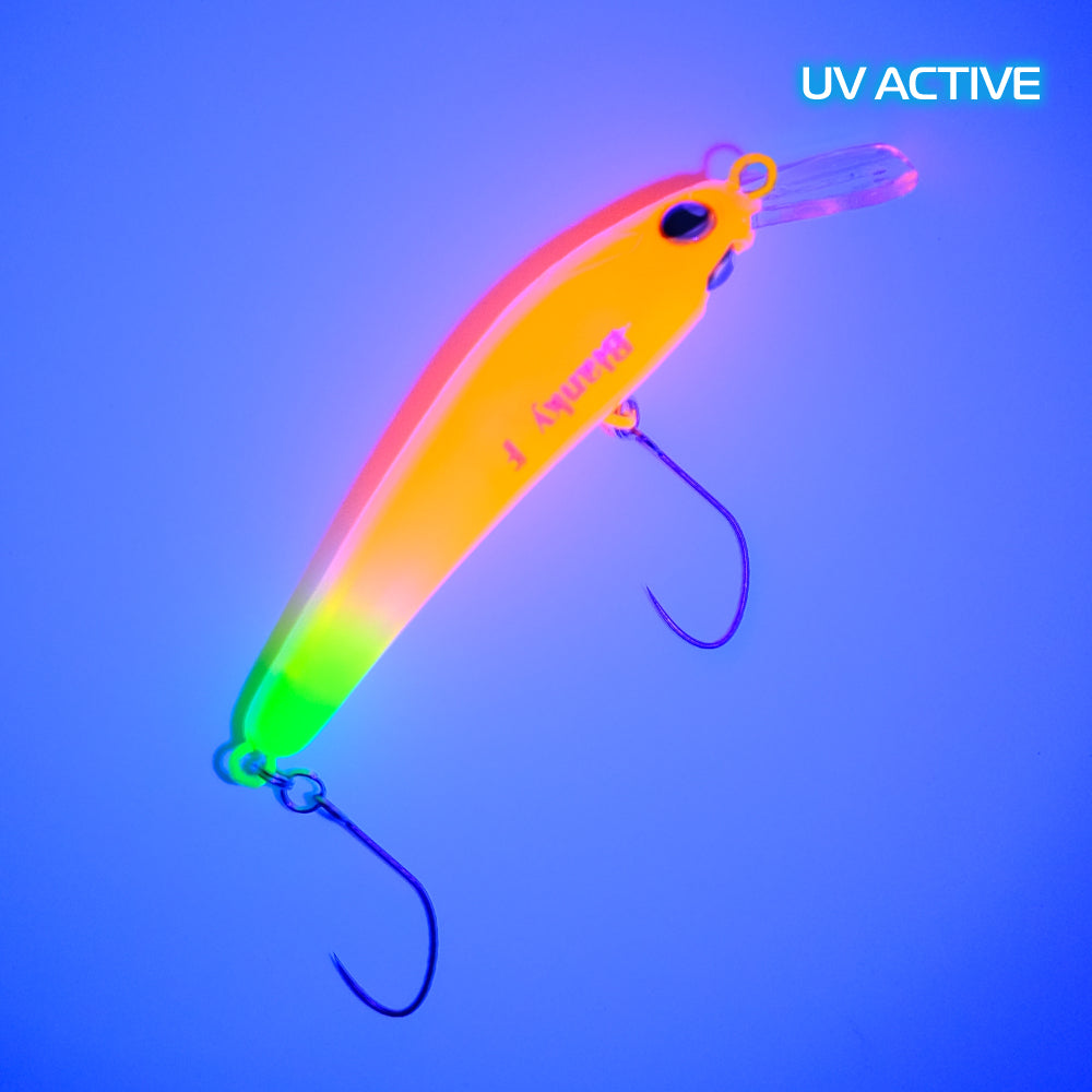 ROB Lure Blanky F FA05 wobbler in UV pattern, showcasing its vibrant colors and detailed design for effective fishing.