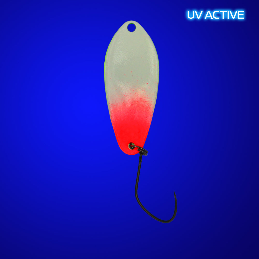 Angler'z System Antem Dohna FA06 Glow spoon with UV finish, showcasing back design and vibrant glow feature.