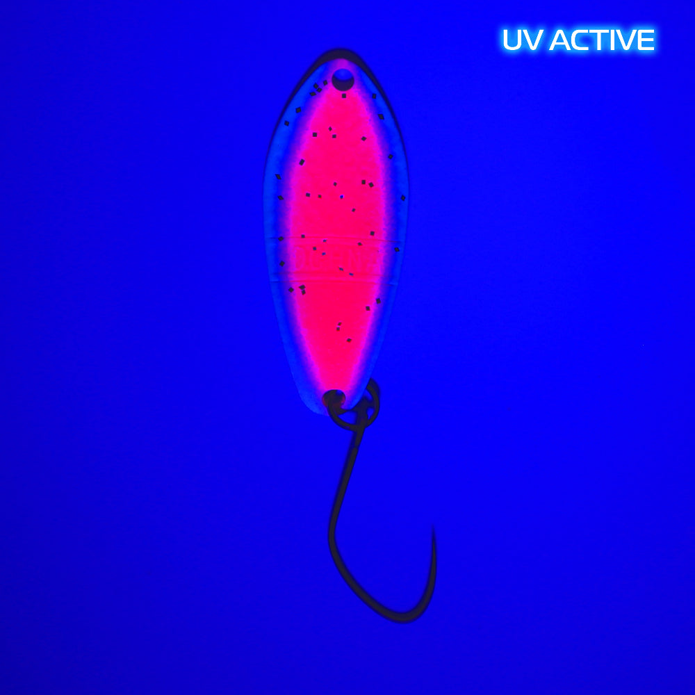 Rückansicht des Angler´z System Antem Dohna FA07 Spoon, UV-beschichtet, mit silberner Oberfläche für Angelfischerei.