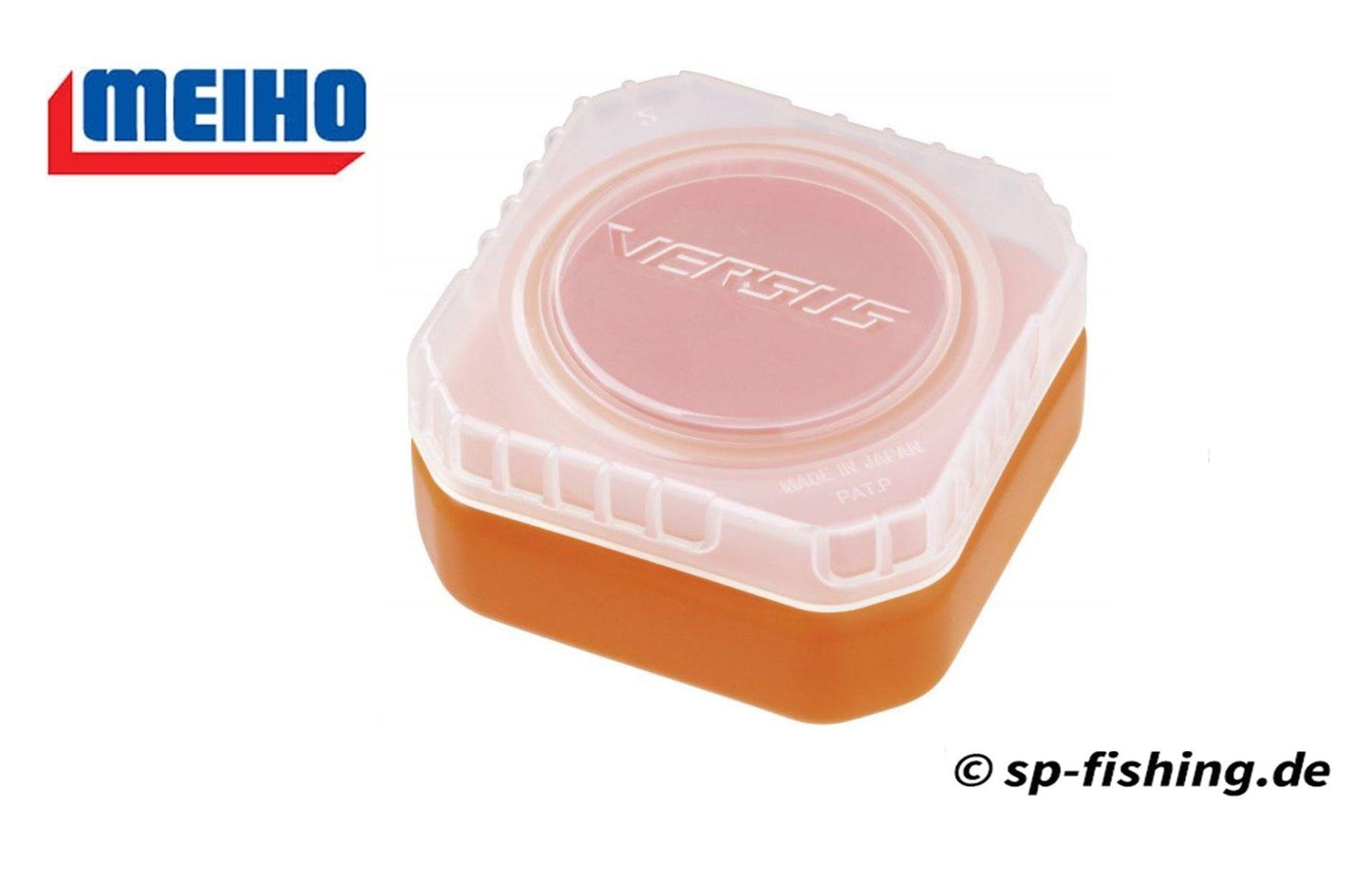 Meiho Liquid Pack VS L425 orange tacklebox with organized compartments for fishing lures and accessories.