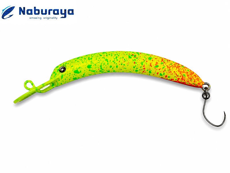 Naburaya Nabucra 69 #04 Wobbler in leuchtendem Gelb mit schwarzen Akzenten, detailreiche Oberflächenstruktur, Nahaufnahme