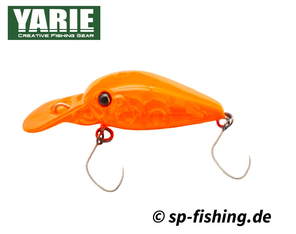 Yarie T-Crankup C46 F Floating Wobbler, bunter Angelköder für Forellenangeln, im Wasser schwimmend, detailreiche Nahaufnahme