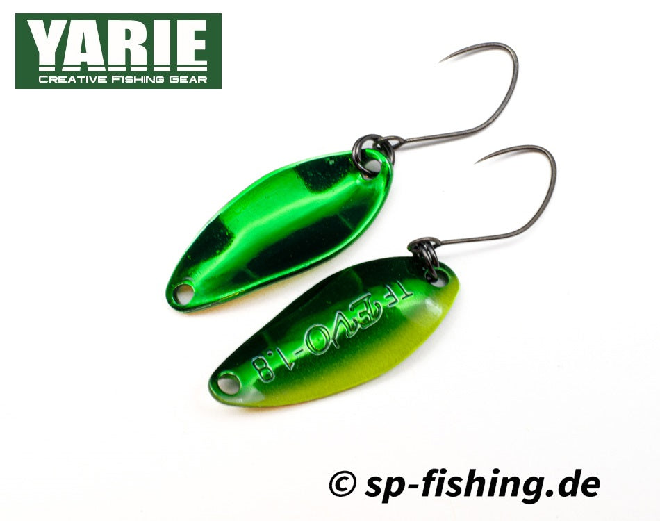 Yarie Spoon T-Fresh EVO H1, a shiny metal spoon with a sleek design, ideal for fishing in freshwater and saltwater.