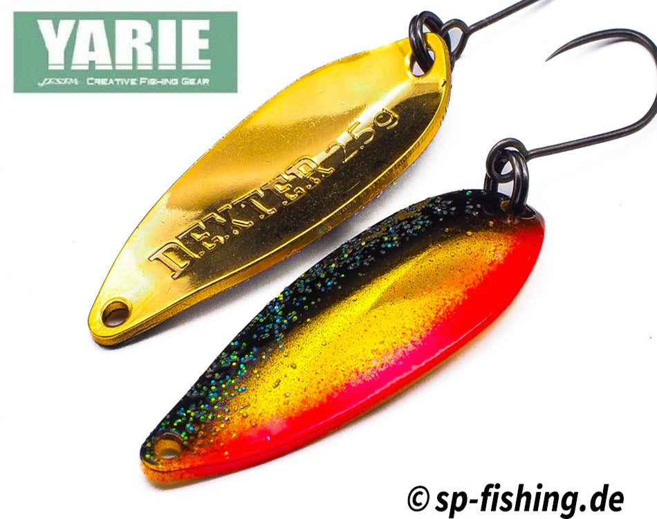 Yarie Spoon DEXTER BS30, a fishing spoon with a sleek design and vibrant color pattern, ideal for attracting fish.