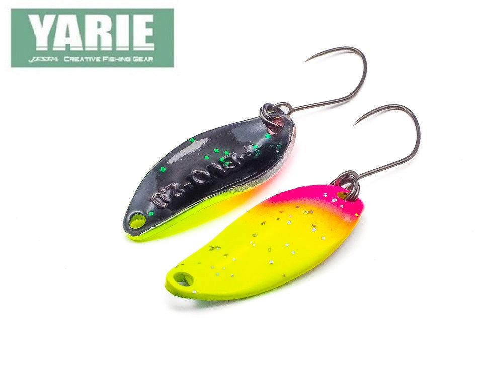 Yarie Spoon T-Fresh EVO E74 in a sleek design, showcasing its curved shape and vibrant color for effective fishing.