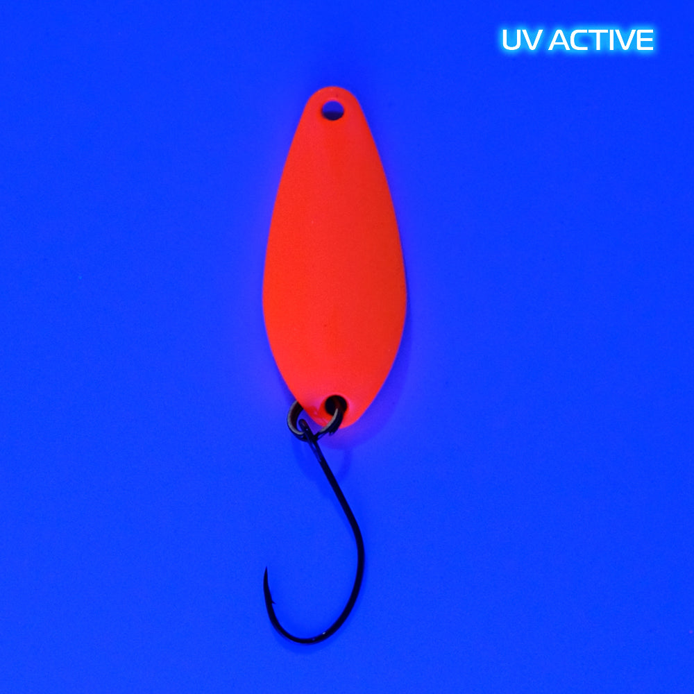 Fangenswert TAKT 2,5 g Löffel EA05, silberner Angelhaken zum Angeln, Nahaufnahme der Vorderseite des Löffels