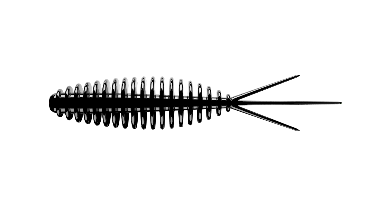 Black LIBRA LURES TURBO WORM floating rubber bait with aroma, designed for trout fishing, displayed on a white background.