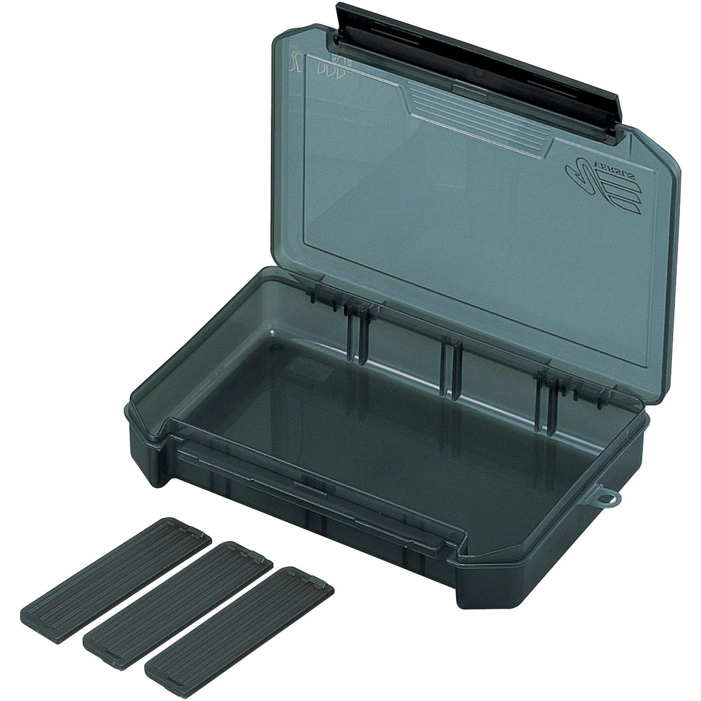 Schwarze Meiho VS-3010 NDM Köderbox, robuste Tacklebox mit mehreren Fächern für Angeln und Köder.