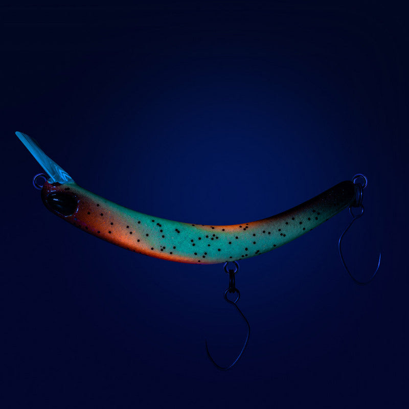 PROBAITS Tumbling Banana Wobbler in Glow color, showcasing the overhead lip-crank design for effective fishing.