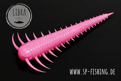 Libra Lures Slayzur 55mm Forellen Gummiköder, auftriebsfähig mit Aroma, detailreiche Nahaufnahme des Gummiköders