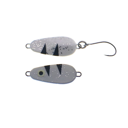 Perfekter Angelblei Bullshark Spoon 3g von Perfect-Fishing, silbrig glänzendes Angelköder-Design auf weißem Hintergrund