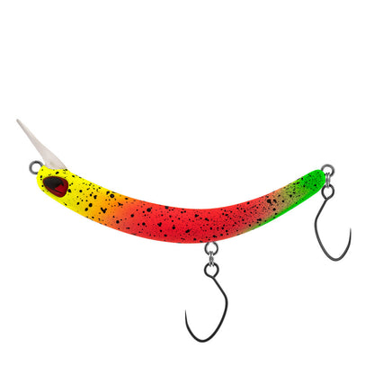 PROBAITS Tumbling Banana Wobbler set of 6, colorful crankbaits for fishing, showcasing vibrant designs and realistic details.
