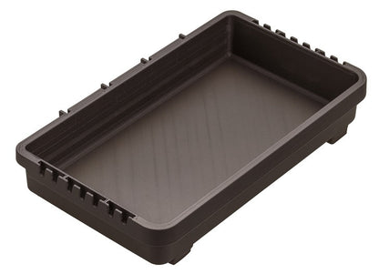 Meiho black tacklebox with multiple compartments, showcasing organization for fishing gear and accessories.