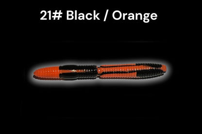 SE-BAITS R-WORM EXTREME FLOATING in black and orange, showcasing the soft plastic fishing lure design and texture.