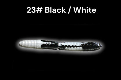SE-BAITS R-WORM EXTREME FLOATING gummiköder in black and white, showcasing its unique floating design and texture.