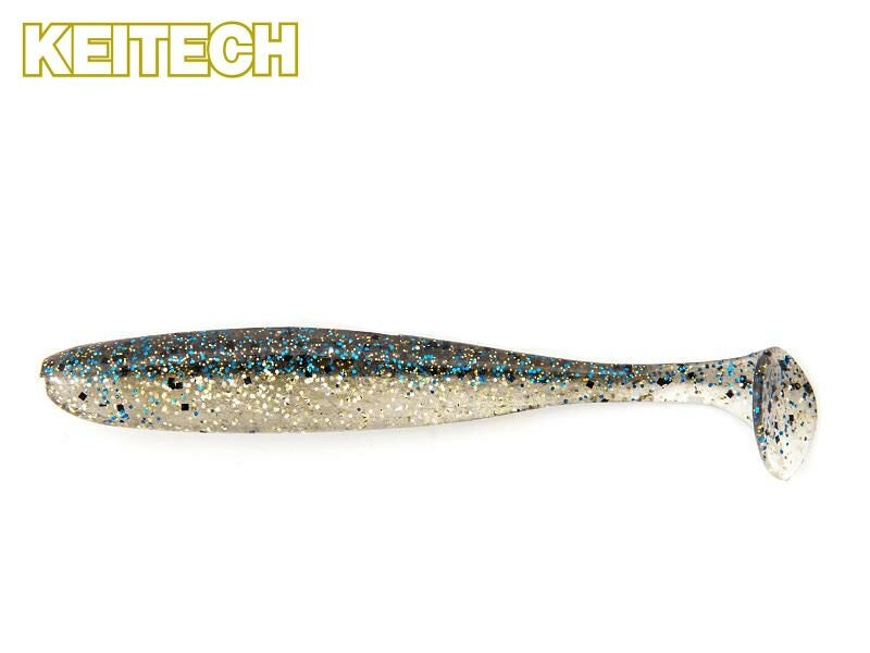 Bunter Keitech Easy Shiner Gummifisch in Blau mit Flash-Effekt, ideal für Barsch und Zander, detailreiche Nahaufnahme