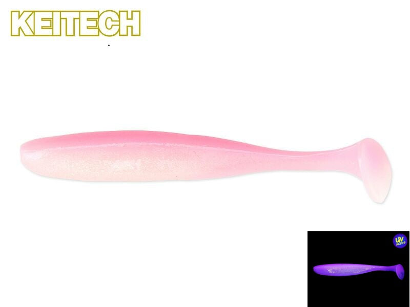 Bunter Keitech Easy Shiner Gummifisch in Bubblegum-Shad, ideal für Barsch und Zander, detailreiche Oberfläche und flexible Beweglichkeit