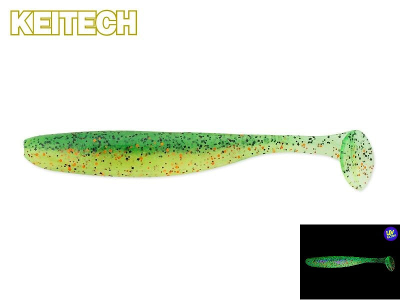 Keitech Easy Shiner Gummifisch in Feuerperch-Farbe, ideal für Barsch und Zander, mit realistischem Fischmuster.