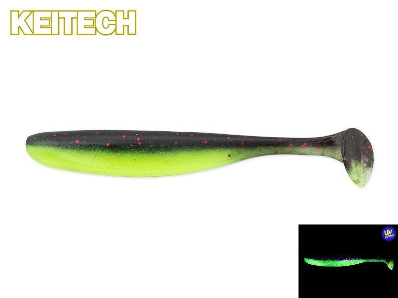 Keitech Easy Shiner Gummifisch in Feuer-Shad-Farbe, perfekt für Barsch und Zander, zeigt den realistischen Fischkörper mit Schwanz.
