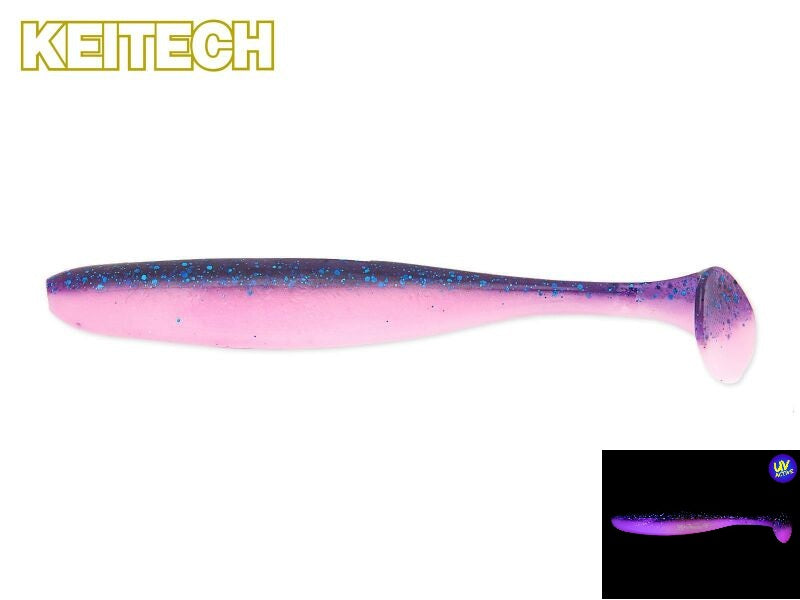 Bunter KEITECH Easy Shiner Gummifisch in Bubblegum-Farbe für Barsch und Zander, detailreiche Nahaufnahme