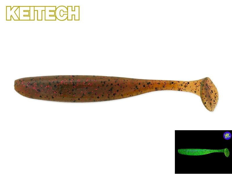 Keitech Easy Shiner Gummifisch in Motor Oil PP Red, ideal für Barsch und Zander, detailreiche Wasser- und Farbgestaltung sichtbar
