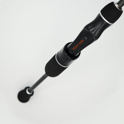 Trout Jara Black Edition JR68SUL-S fishing rod displayed against a natural background, showcasing its sleek design.