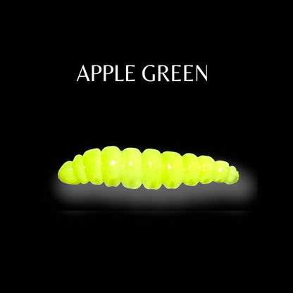 SE-BAITS MG Maggy Extreme Floating gummiköder in vibrant apple green color, showcasing its realistic design and texture.