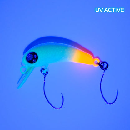 Rob Lure Berbie SS Wobbler mit UV-Farbmuster, detailreiche Köderfisch-Optik für Angler.