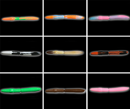 SE-BAITS R-WORM EXTREME FLOATING gummiköder in various colors, showcasing its unique floating design and texture.