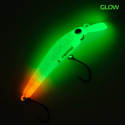ROB Lure Blanky F FA02 wobbler in glow finish, showcasing a vibrant design and realistic details for effective fishing.