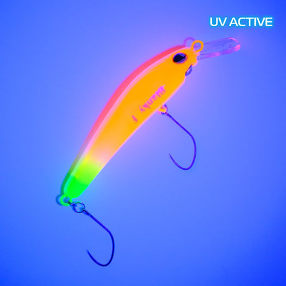 ROB Lure Blanky F FA05 wobbler in UV pattern, showcasing its vibrant colors and detailed design for effective fishing.