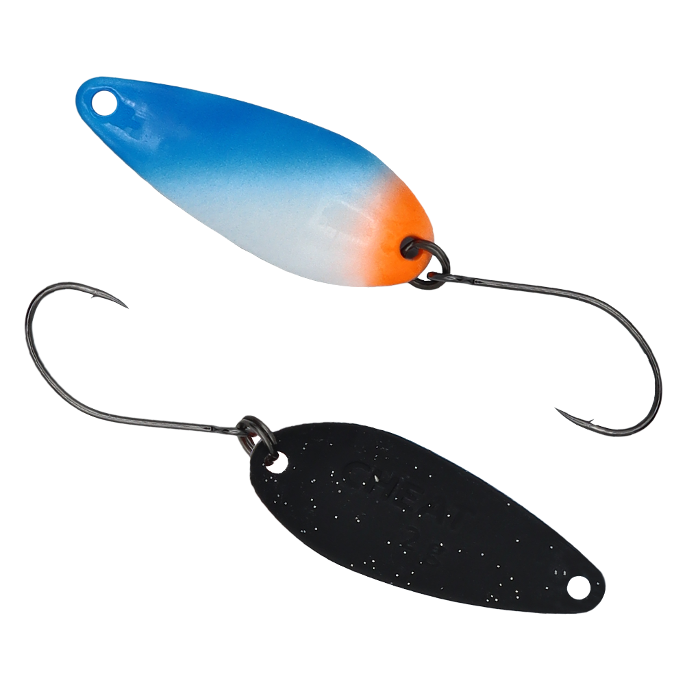 Fangenswert CHEAT 2.0 g Spoon, Löffel für Angeln, mit Markenlogo, aus Metall, detailreiche Nahaufnahme