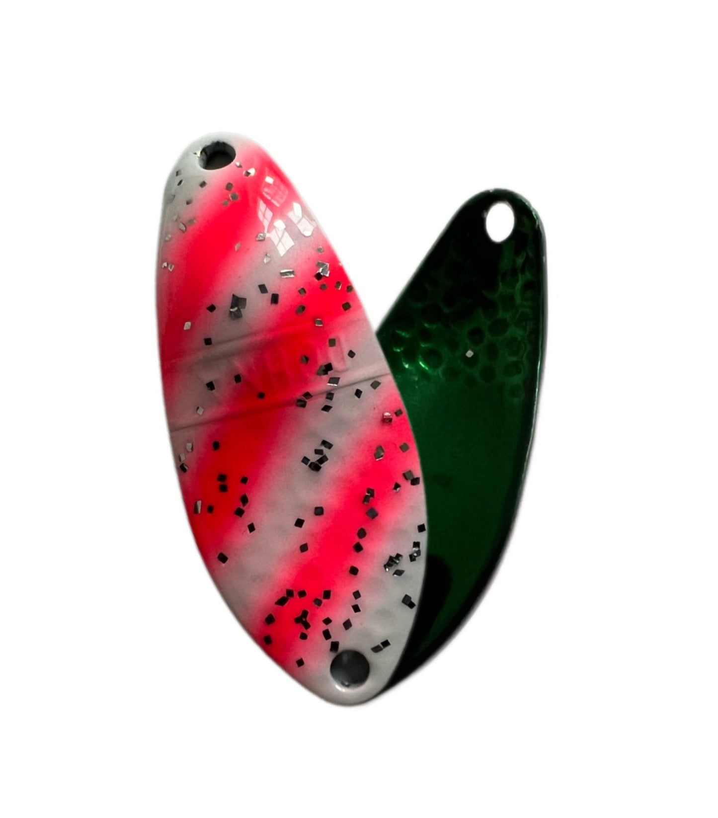 Angler'z System Antem Dohna DDG spoon in vibrant colors, showcasing its unique design and reflective surface.