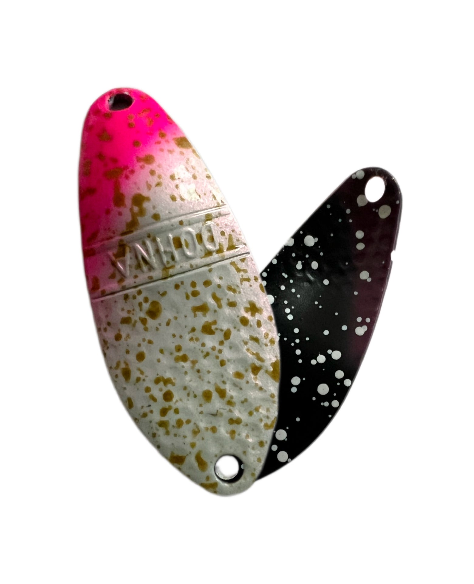 Angler'z System Antem Dohna DDG 2022-21 spoon in metallic finish, showcasing its unique shape and reflective surface.