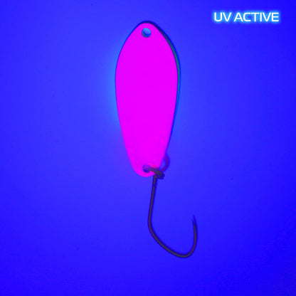 Angler'z System Antem Dohna FA02 spoon featuring a UV finish, showcasing its back design and vibrant color patterns.