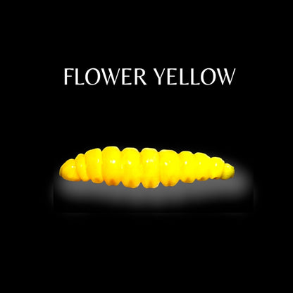 SE-BAITS MG Maggy Extreme Floating Gummiköder in vibrant yellow, showcasing its lifelike design and texture.