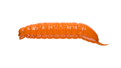Libra Lures Goliath Forellen Gummiköder in Hot Orange, auftriebender Köder mit Aroma für Forellenangeln, detailreiche Aufnahme