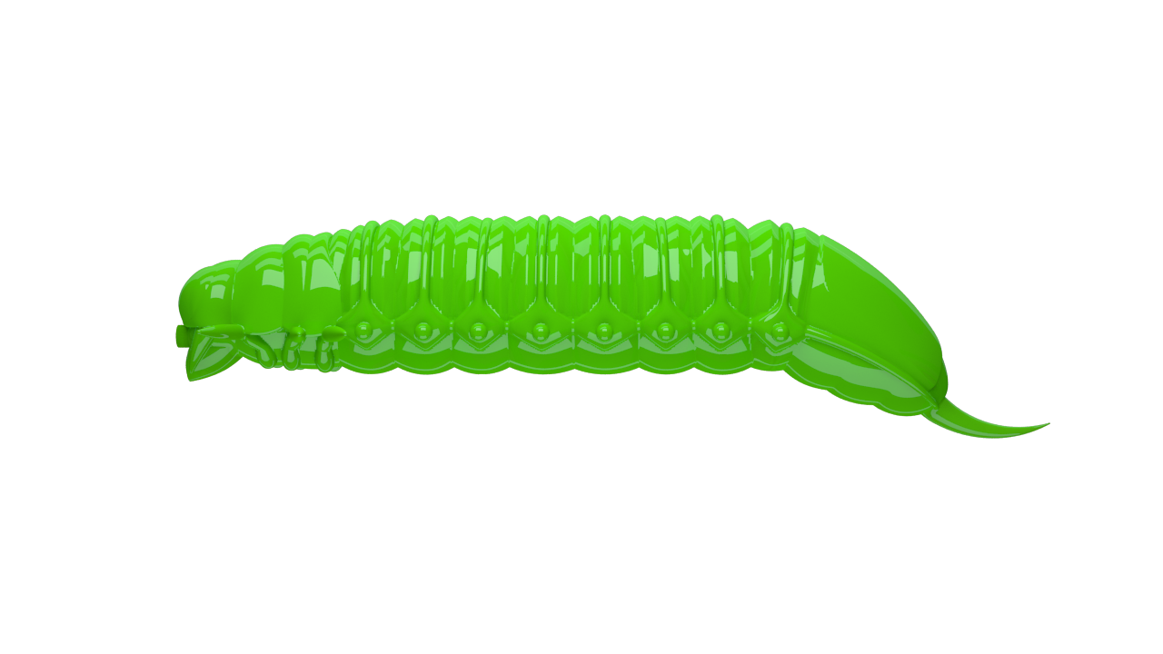 Libra Lures Goliath Forellen Gummiköder in Hot Green, auftreibend mit Aroma, detailreiche Nahaufnahme des Köders