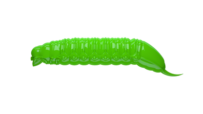 Libra Lures Goliath Forellen Gummiköder in Hot Green, auftreibend mit Aroma, detailreiche Nahaufnahme des Köders