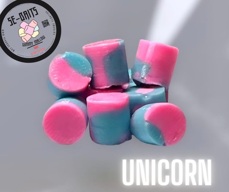 SE-BAITS Gummi Mallow Extreme Floating fishing bait in vibrant colors, showcasing its unique texture and design.