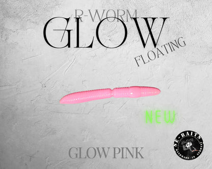 Bunter SE-BAITS R-WORM Glow Extreme Gummiköder schwimmt im Wasser, leuchtend für Angeln im Dunkeln, detailreiche Nahaufnahme