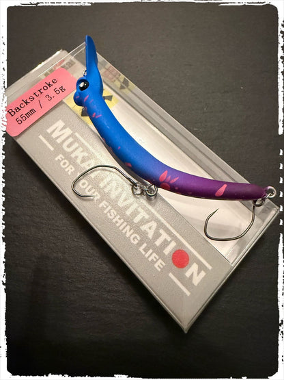 Mukai Backstroke 55 S wobbler in vibrant colors, showcasing its detailed design and lifelike features for fishing.