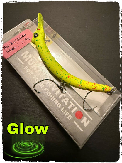 Mukai Backstroke 55 S wobbler in vibrant colors, showcasing its detailed body and realistic fin design.