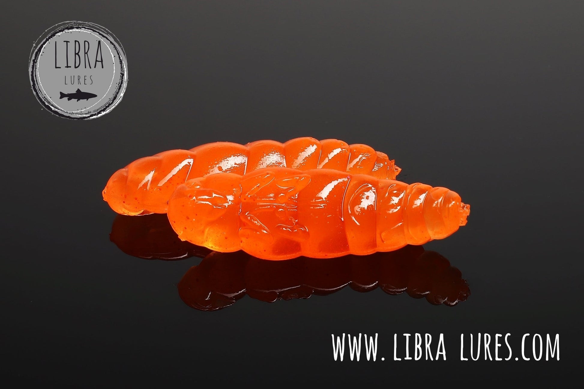 Libra Lures Largo Forellen Gummiköder, auftriebsfähig mit Aroma, in leuchtendem Orange für Forellenangeln.