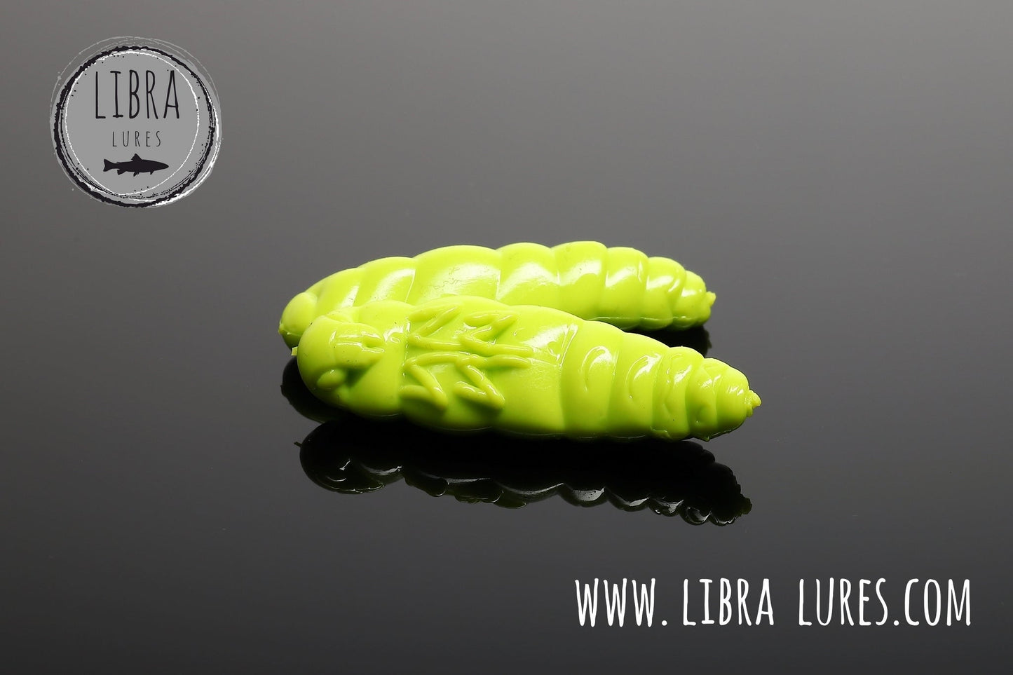 Libra Lures Largo Forellen Gummiköder in Apfelgrün, auftreibend mit Aroma, detailreiche Nahaufnahme des weichen Köders