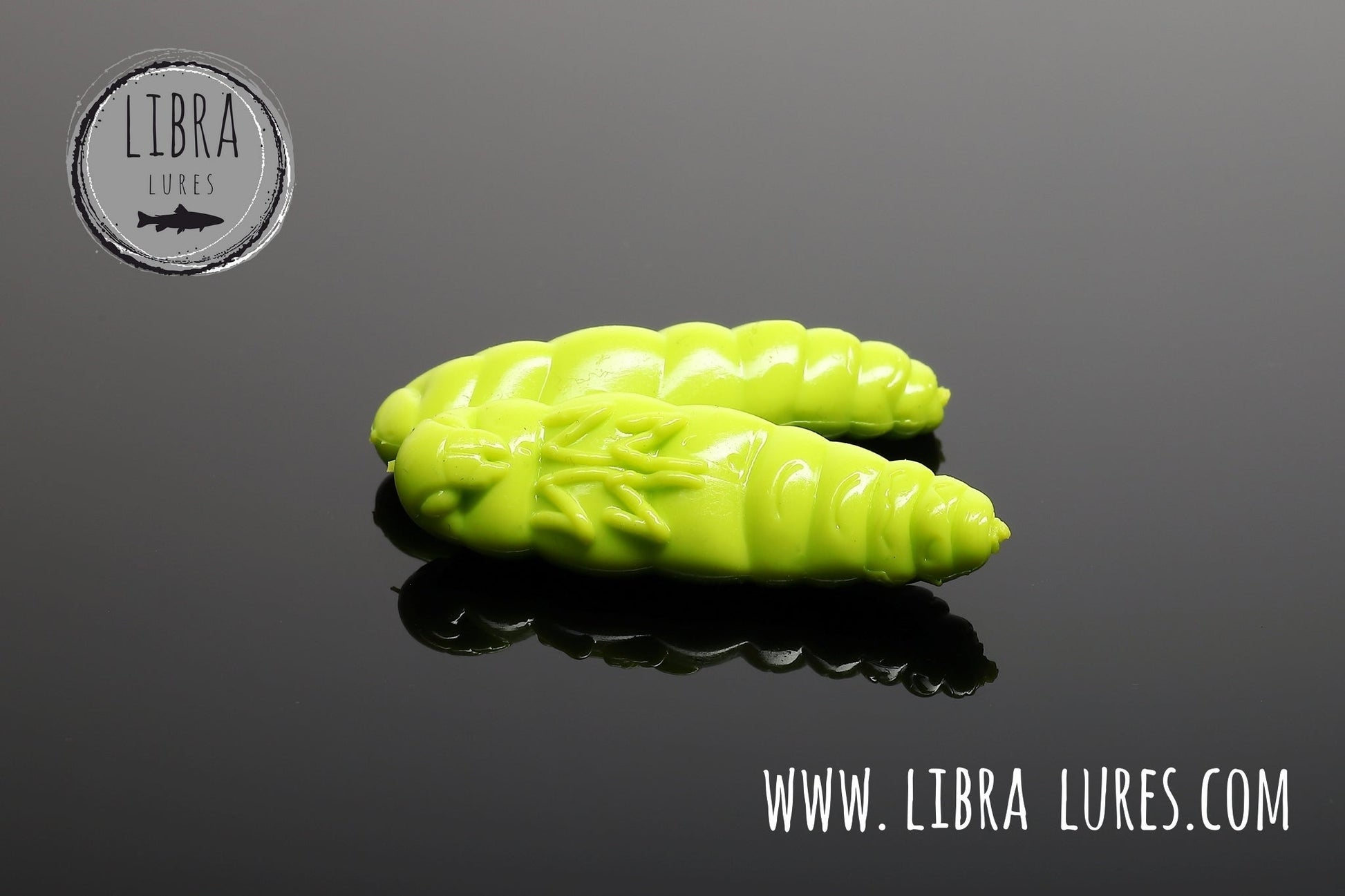 Libra Lures Largo Forellen Gummiköder in Apfelgrün, auftreibend mit Aroma, detailreiche Nahaufnahme des weichen Köders