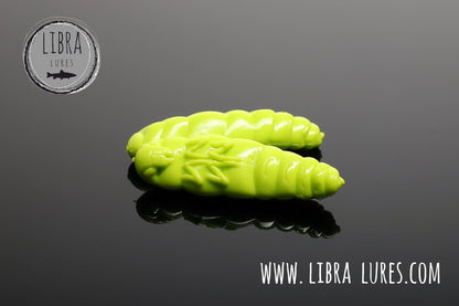 Libra Lures Largo Forellen Gummiköder in Apfelgrün, auftreibend mit Aroma, detailreiche Nahaufnahme des weichen Köders