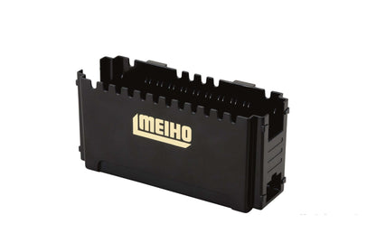 Meiho Angelbox Schwarz/Ocker Angelbox mit Köder-Halter für Raubfischangeln, kompakte Tacklebox für Angler.