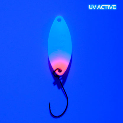Fangenswert MIC 1.3 g EA04 Glow Löffel im UV-Licht, leuchtendes Angelköder-Design, klare Sicht auf den Back-Ansatz